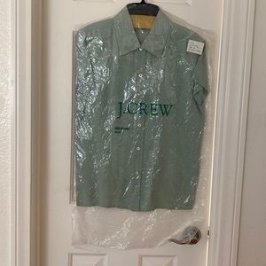 J crew silk short sleeve button down in light green